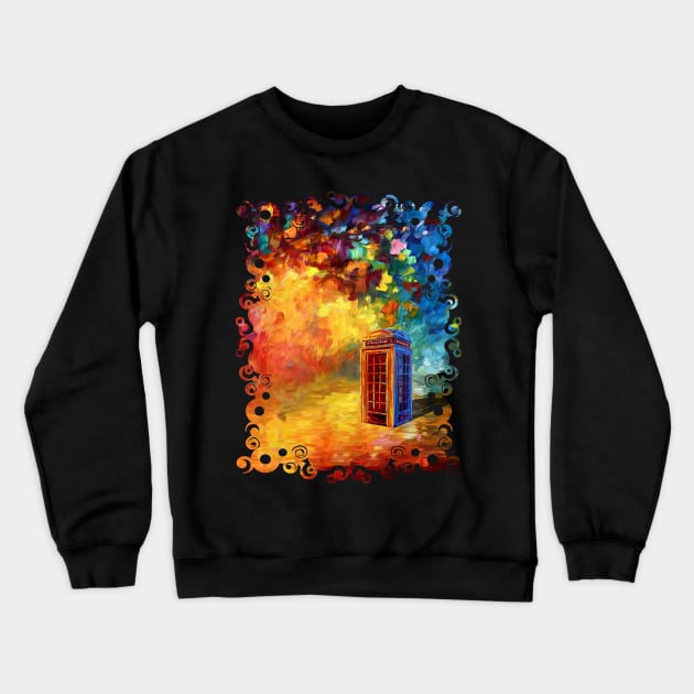 British Red Phone booth At Rainbow City Crewneck Sweatshirt by Dezigner007